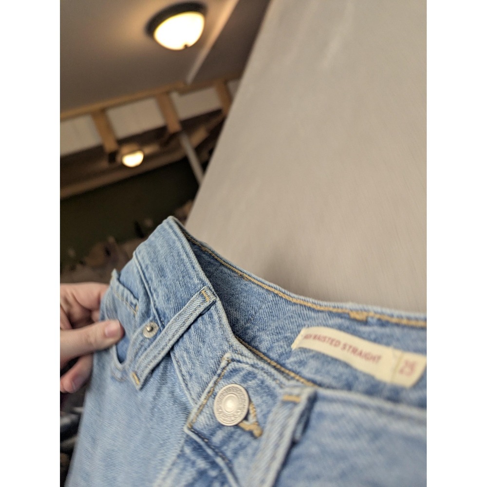 Levis High Waisted Straight Jeans Womens 25‎ Blue Light Wash Y2K Stretch Denim - Picture 7 of 15
